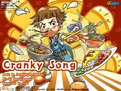 Song jacket: cartoon illustration of a boy eating noodles with chopsticks, titled Cranky Song.